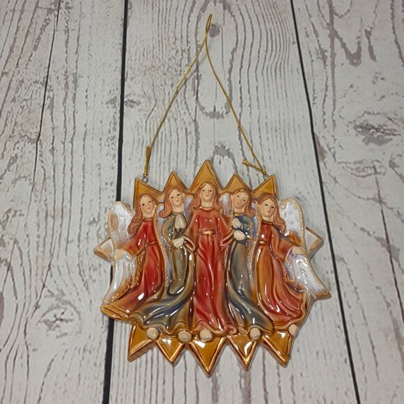 Angel Ornament 5 Angels Ceramic Christmas Religious Deluxe Imports 5.5" x 6" - Picture 5 of 12
